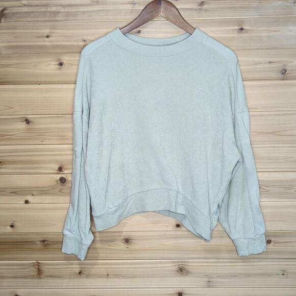 Varley Top Womens XS Cream Lyle Mini Terry Crewneck Cropped Athleisure - Picture 1 of 10